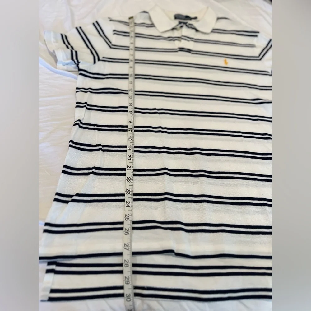 POLO RALPH LAUREN SzXXL Pique white/ navy striped Cotton Polo Short Sleeve Shirt